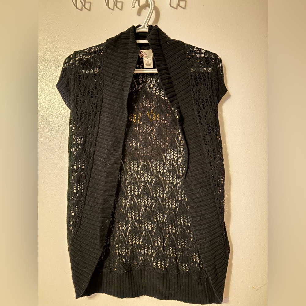 SO Women's Black Open Knit Sweater
